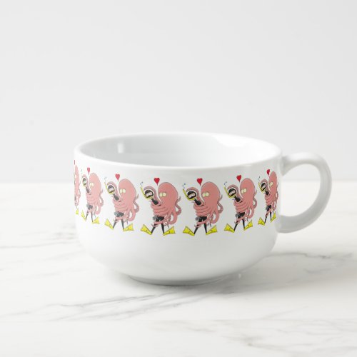 Funny octopus hugs diver cartoon humour soup mug