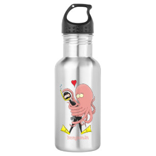 Funny octopus hugs diver cartoon humour stainless steel water bottle