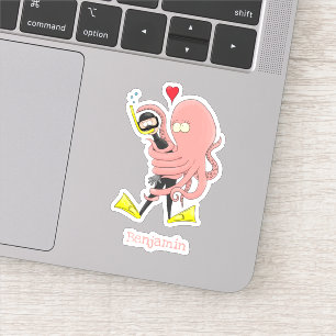 Funny octopus hugs diver cartoon humour sticker