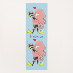 Funny octopus hugs diver cartoon humour yoga mat