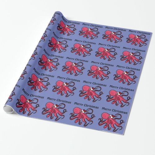 Funny Octopus in Santa Hat Christmas Art Wrapping Paper