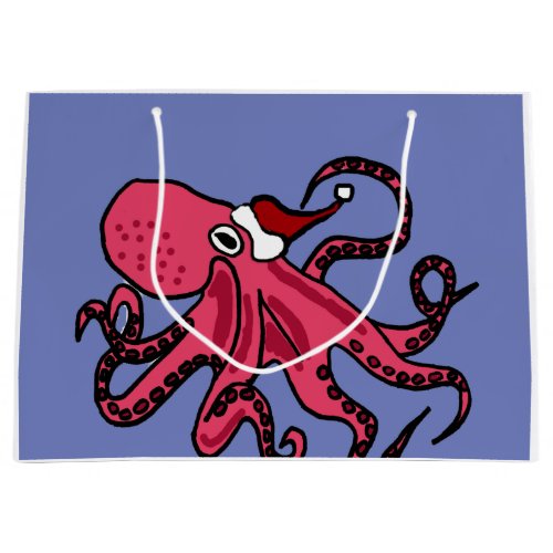 Funny Octopus in Santa Hat Christmas Design Large Gift Bag