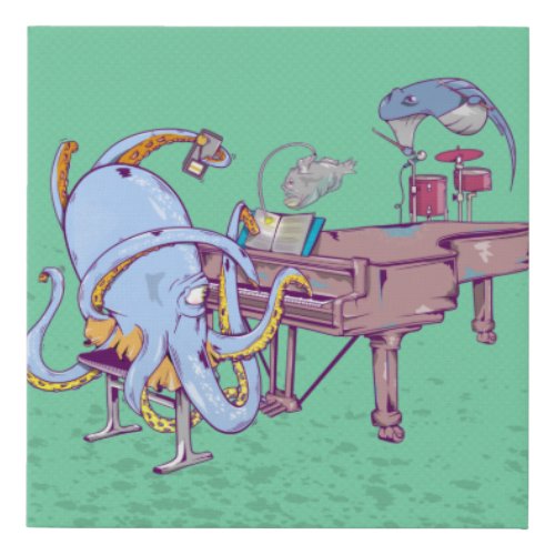 Funny Octopus playing a piano Faux Canvas Print