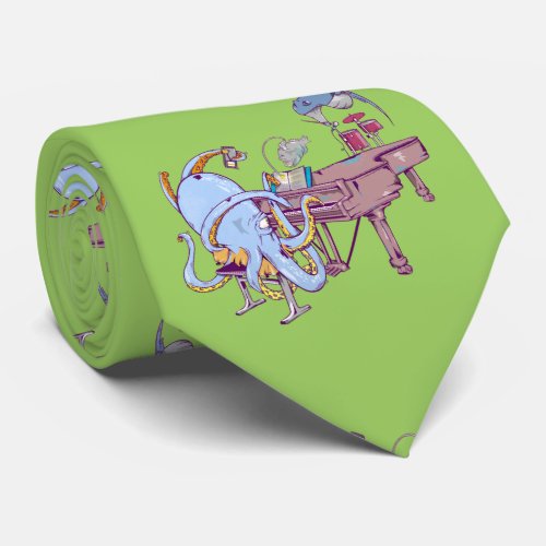 Funny Octopus playing a piano Neck Tie