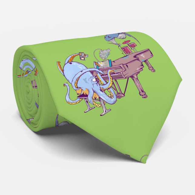Funny Octopus playing a piano Neck Tie (Rolled)
