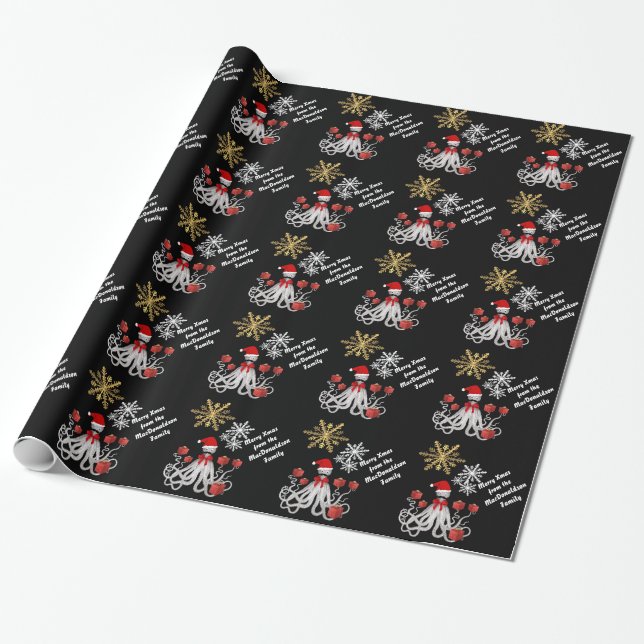 Funny octopus Santa Wrapping Paper (Unrolled)