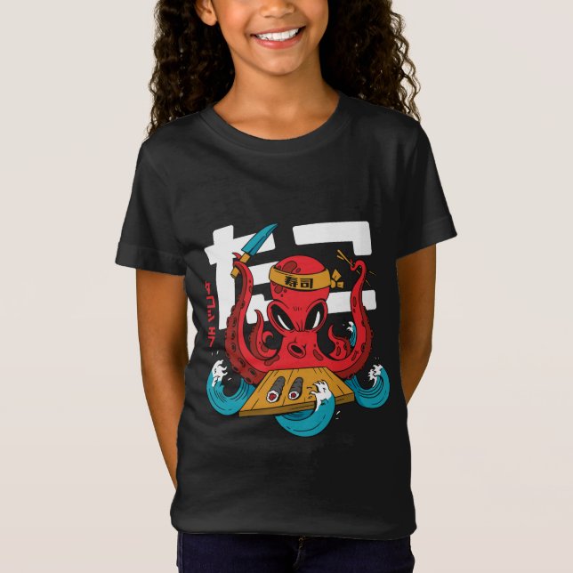Funny Octopus Sushi Chef Design T-Shirt (Front)
