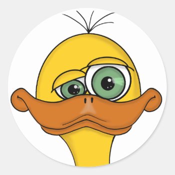 Funny Odd Duck Cartoon Classic Round Sticker by Visages at Zazzle