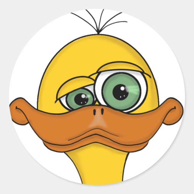Funny Odd Duck Cartoon Classic Round Sticker (Front)