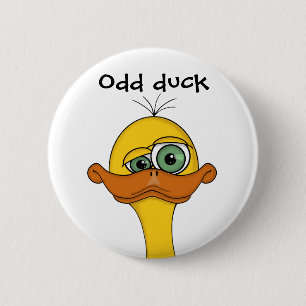 Funny Odd Duck Cartoon Pinback Button
