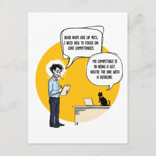 Funny Office Cat Humor Performance Review Meme Postcard