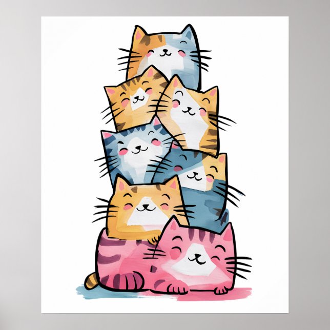 Funny Office Cat Watercolor Wall Art  (Front)