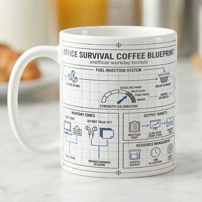 Funny Office Coffee Blueprint Deadline Panic Gauge Mug (Creator Uploaded)