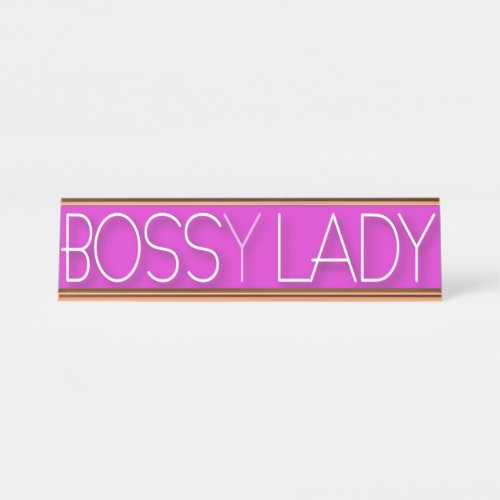 Funny Office Humor Bossy Lady Pink Desk Name Plate