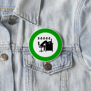 Funny Office Worker Sleeping at Desk Button