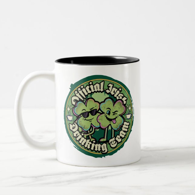 Funny Official Irish Drinking Team Retro 90s Two-Tone Coffee Mug (Left)