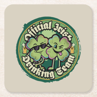 Funny Official Irish Drinking Team Vintage 90s Square Paper Coaster