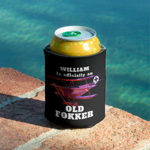Funny Official Old Fokker Over the Hill Birthday Can Cooler
