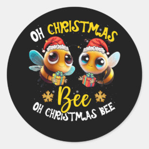 Funny Oh Christmas Bee Santa Hat Beekeeper Beekeep Classic Round Sticker