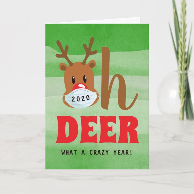 Funny Oh DEER What a Year Mask Merry Christmas Holiday Card (Front)