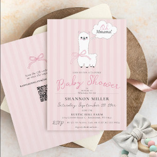 Funny Oh Mmama Llama Cute Pink Baby Girl Shower Invitation