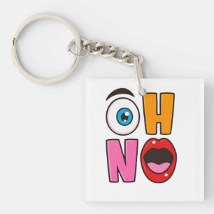 Funny “Oh No” Cartoon Sparkling Wine Label Keychain