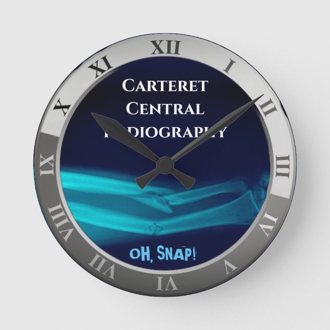 Funny "Oh, Snap" Broken Arm Xray Round Clock (Front)
