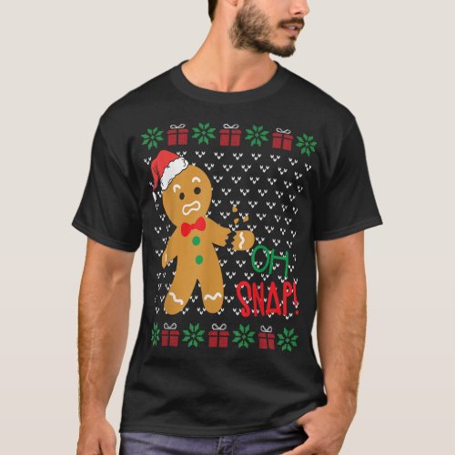 Funny Oh Snap Gingerbread Man Broken Arm Ugly Chri T_Shirt