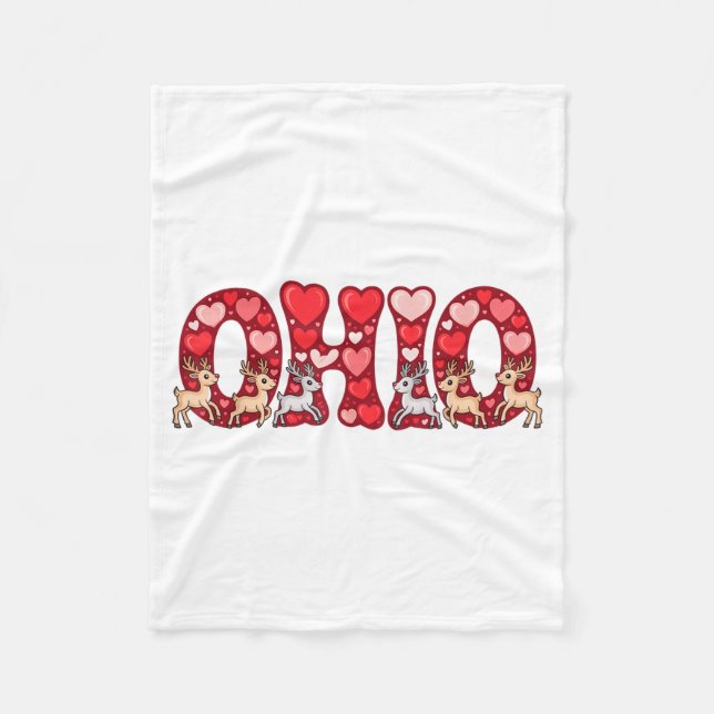 Funny Ohio Deer Midwestern Party O-h-i-o In Valent Fleece Blanket (Front)