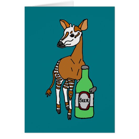 Funny Okapi Drinking Beer Art Cards (Front)