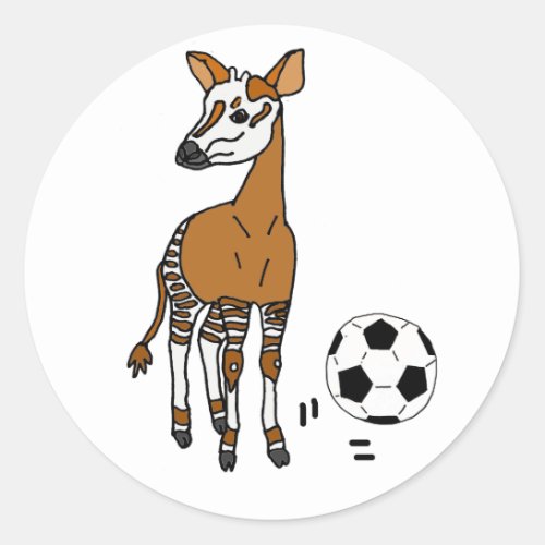 Funny Okapi Playing Soccer Cartoon Classic Round Sticker
