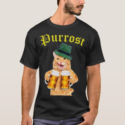 Funny Oktoberfest Cat _ Kitty Drinking Beer Purros T_Shirt