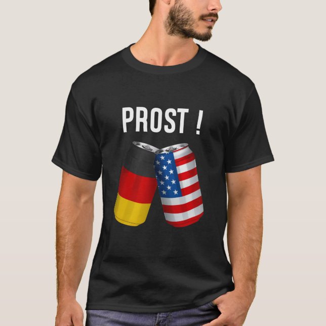 Funny Oktoberfest German American Flag Prost Beer T-Shirt (Front)