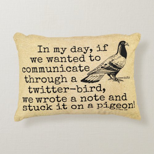 Funny Old Age Twitter Bird Pigeon Accent Pillow