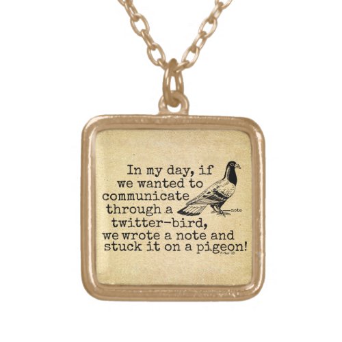 Funny Old Age Twitter Bird Pigeon Gold Plated Necklace