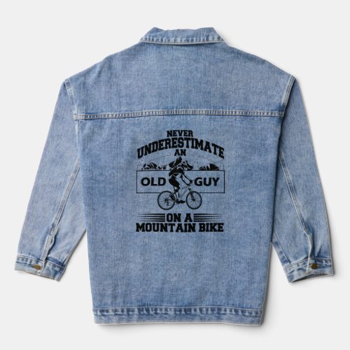 Funny Old Biker Mountain Bike Cute Bicycle Riders  Denim Jacket