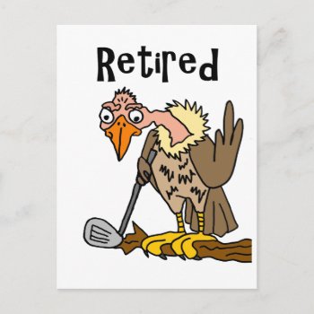 Funny Old Buzzard Playing Golf Retired Cartoon Postcard by inspirationrocks at Zazzle