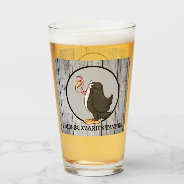 Funny Old Buzzard's Tavern beer glass (Front Filled)