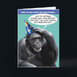 Funny Old Chimpanzee Life's Big Questions Birthday Card<br><div class="desc">An old chimpanzee pondering life's big questions... "Why do we bake cookies and cook bacon? Shouldn't we cook cookies and bake bacon?" Good question! Inside are more puzzling questions (when you're old)... Where's my glasses? Who took my keys? Why did I walk into this room?" Followed up with, "Happy Birthday!...</div>