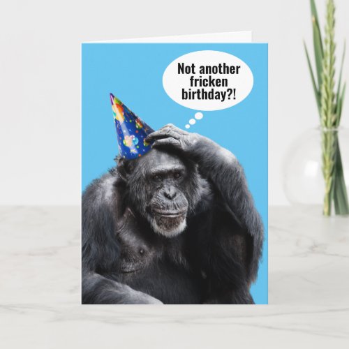 Funny Old Chimpanzee With Party Hat Birthday Card
