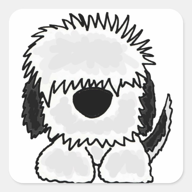 Funny Old English Sheepdog Cartoon Square Sticker (Front)