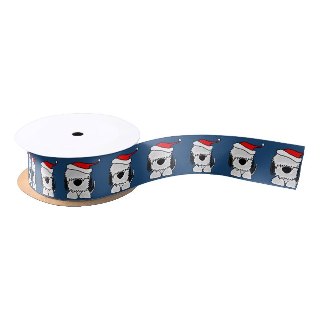 Funny Old English Sheepdog Christmas Ribbon (Spool)