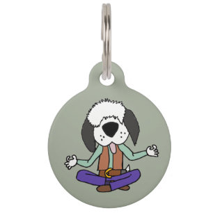 Funny Old English Sheepdog Dog Yoga Meditation Pet ID Tag