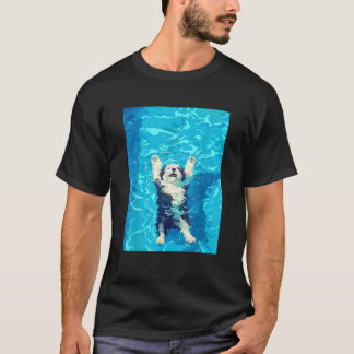 Funny Old English Sheepdog In Pool Water Swim Cute T-Shirt