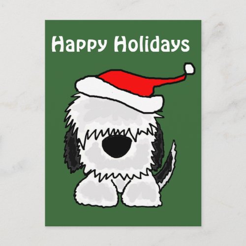 Funny Old English Sheepdog in Santa Hat Holiday Postcard