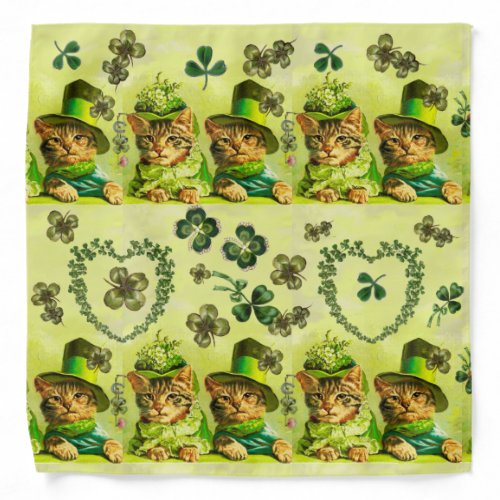 FUNNY OLD FASHION STPATRICKS DAY CATS AND HEARTS BANDANA