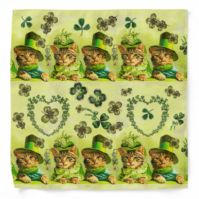 FUNNY OLD FASHION ST.PATRICK'S DAY CATS AND HEARTS BANDANA (Front)