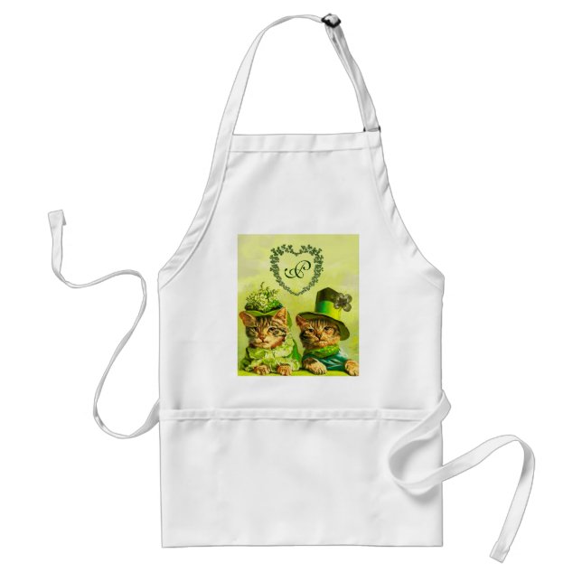 FUNNY OLD FASHION ST.PATRICK'S DAY CATS HEART ADULT APRON (Front)