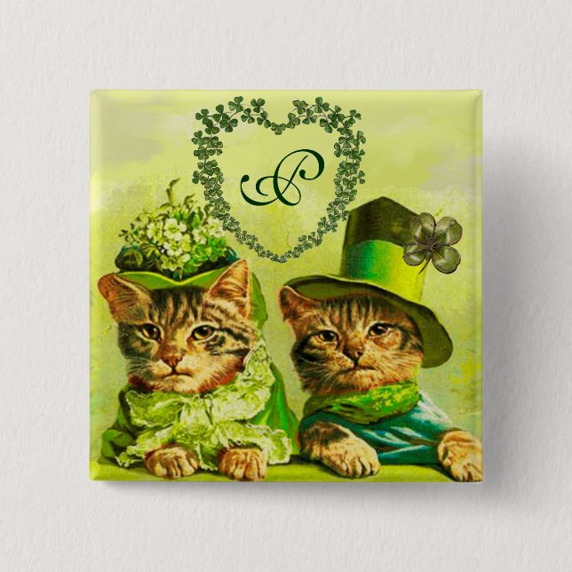 FUNNY OLD FASHION ST.PATRICK'S DAY CATS HEART BUTTON (Front)