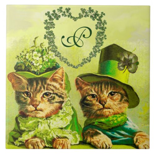 FUNNY OLD FASHION STPATRICKS DAY CATS HEART CERAMIC TILE